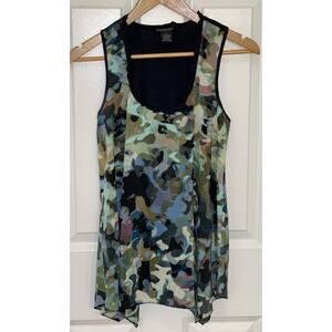 Spense Women’s Semi-Sheer Camouflage Tank Top Blouse Ruffle Round Neck (Small)